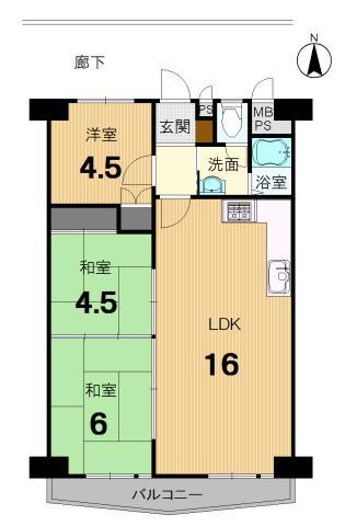 Floor plan. 3LDK, Price 12.6 million yen, Occupied area 64.07 sq m , Balcony area 8.69 sq m