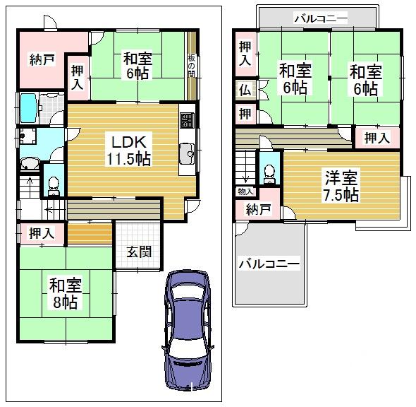 Floor plan. 20.8 million yen, 5LDK + 2S (storeroom), Land area 113.29 sq m , Building area 112.99 sq m Floor