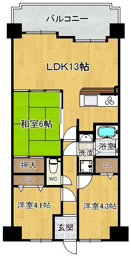 Floor plan. 3LDK, Price 12.8 million yen, Occupied area 60.09 sq m , Balcony area 10.48 sq m