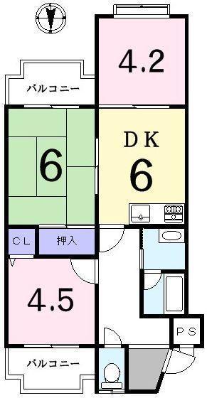 Floor plan. 3DK, Price 6.5 million yen, Occupied area 51.96 sq m , Balcony area 5.72 sq m