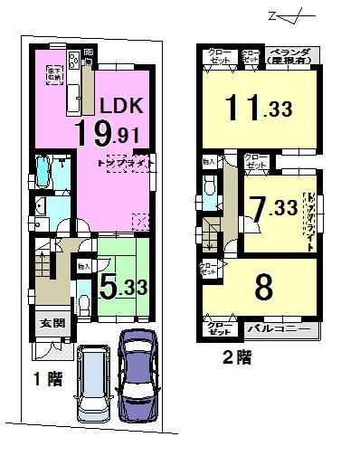 Floor plan. 23.6 million yen, 4LDK, Land area 104.76 sq m , Building area 116.64 sq m floor plan