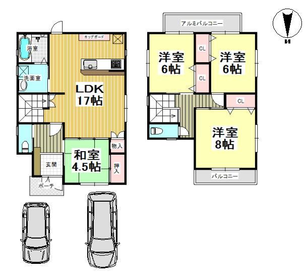 Floor plan. 46,500,000 yen, 4LDK, Land area 129.69 sq m , Building area 102.68 sq m