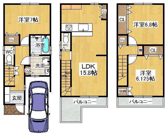 Floor plan. 27,800,000 yen, 3LDK, Land area 64.58 sq m , Building area 90.58 sq m