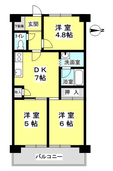 Floor plan. 3DK, Price 7.8 million yen, Footprint 47.5 sq m , Balcony area 7.75 sq m