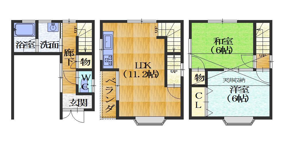 Floor plan. 8.5 million yen, 2LDK + S (storeroom), Land area 42 sq m , Building area 69.66 sq m all room 6 quires more Yes
