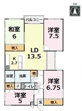 Floor plan. 4LDK, Price 32,800,000 yen, Footprint 107.96 sq m , Balcony area 7.34 sq m