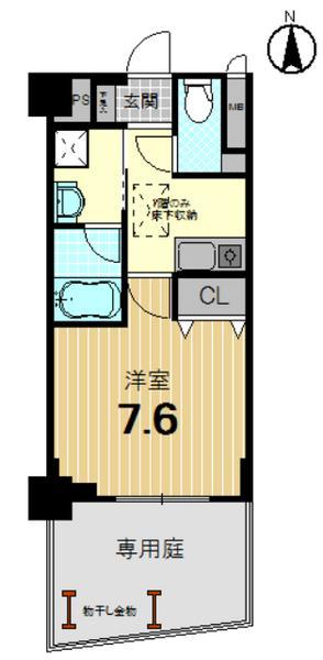 Floor plan. 1K, Price 14.9 million yen, Occupied area 27.34 sq m , Balcony area 10.76 sq m
