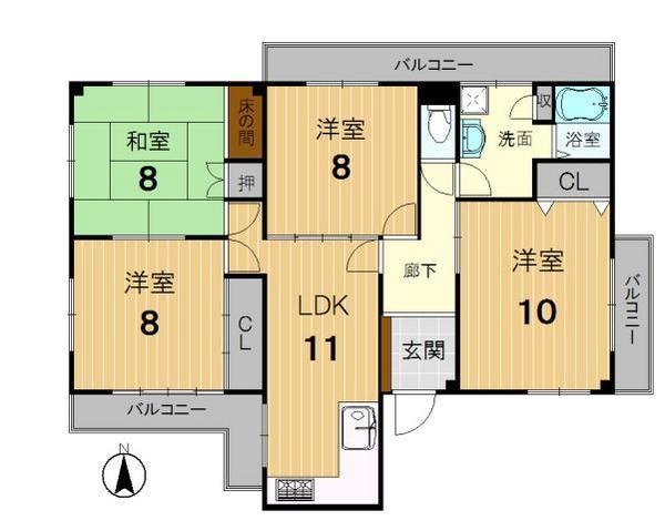 Floor plan. 4LDK, Price 16.8 million yen, Occupied area 97.47 sq m , Balcony area 16.83 sq m
