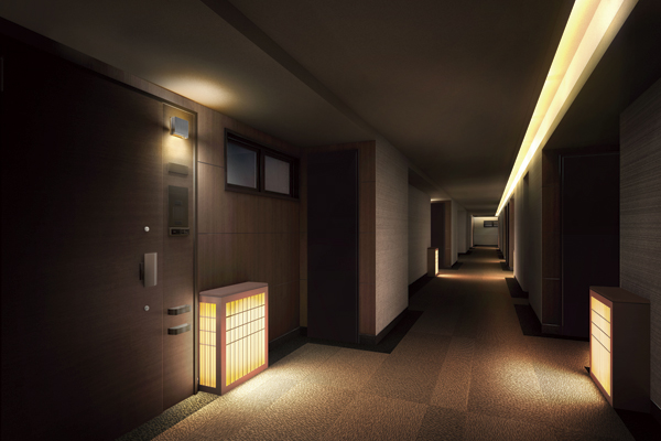 Shared facilities.  [Inner hallway] Fine inner corridor, such as whole floor shared hallway Hotel. Each dwelling unit has been the director of andon greet the friendly people (Rendering)