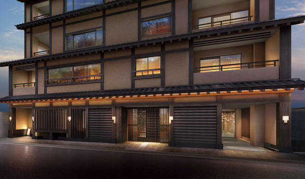 Features of the building.  [Entrance approach] The of all 48 House towards the Kenninji Temple precincts arranged in townhouse ・ This residence (Rendering)