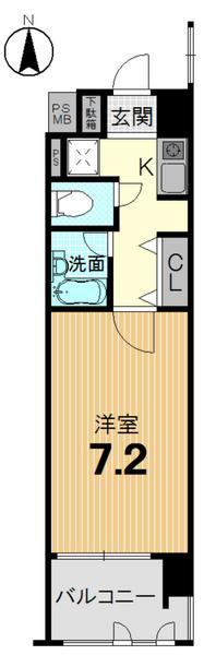 Floor plan. 1K, Price 12.5 million yen, Occupied area 22.04 sq m , Balcony area 3.73 sq m