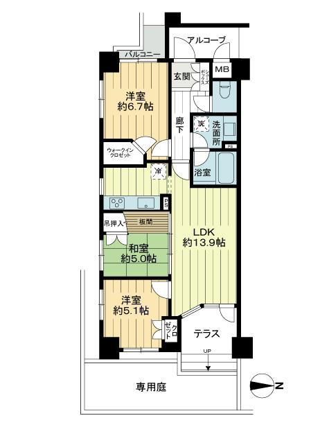 Floor plan. 3LDK, Price 41,800,000 yen, Occupied area 67.15 sq m , Balcony area 2.25 sq m