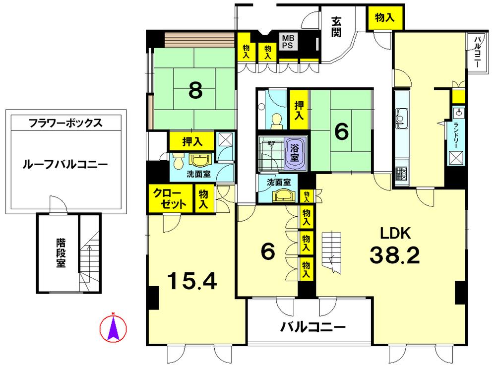 Floor plan. 4LDK, Price 120 million yen, Footprint 194.68 sq m , Balcony area 15.52 sq m