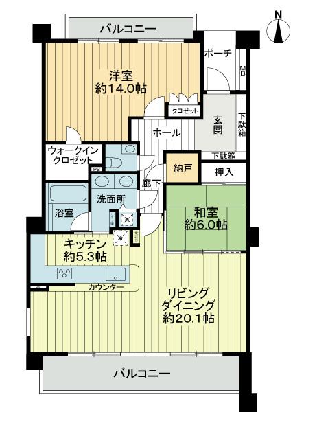 Floor plan. 2LDK + S (storeroom), Price 98 million yen, Footprint 104.92 sq m , Balcony area 18.21 sq m