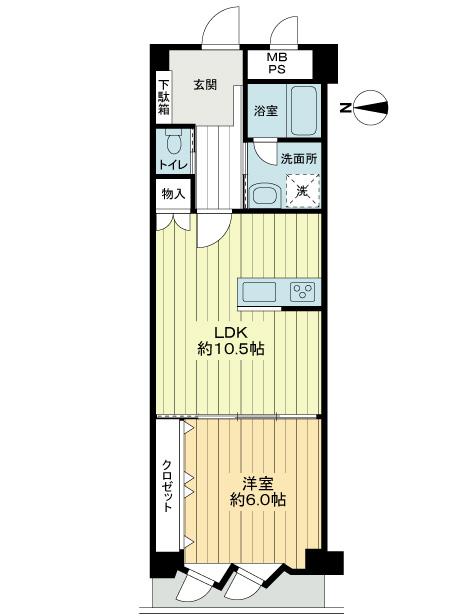Floor plan. 1LDK, Price 16.5 million yen, Footprint 48 sq m , Balcony area 6.81 sq m