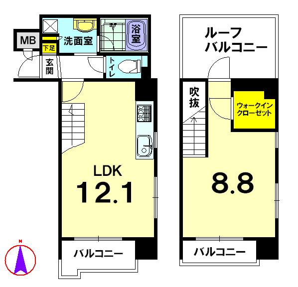 Floor plan. 1LDK, Price 32 million yen, Occupied area 48.63 sq m , Balcony area 13.17 sq m