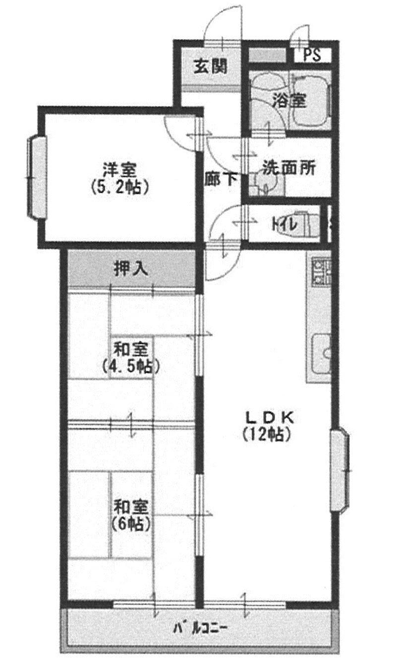 Floor plan. 3LDK, Price 16.2 million yen, Occupied area 60.12 sq m , Balcony area 5.4 sq m