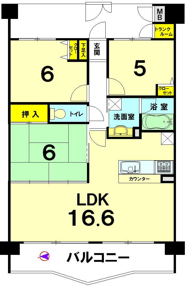 Floor plan. 3LDK, Price 23.8 million yen, Occupied area 70.98 sq m , Balcony area 12.7 sq m