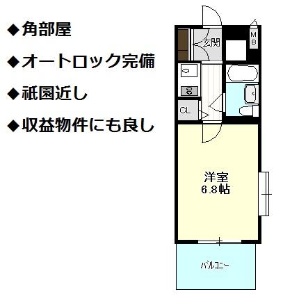 Floor plan. 1K, Price 6.2 million yen, Occupied area 18.87 sq m , Balcony area 3.99 sq m floor plan