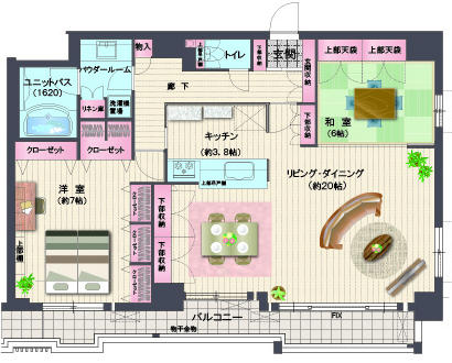 Floor plan. 2LDK, Price 75 million yen, Footprint 90.2 sq m , Balcony area 12.7 sq m