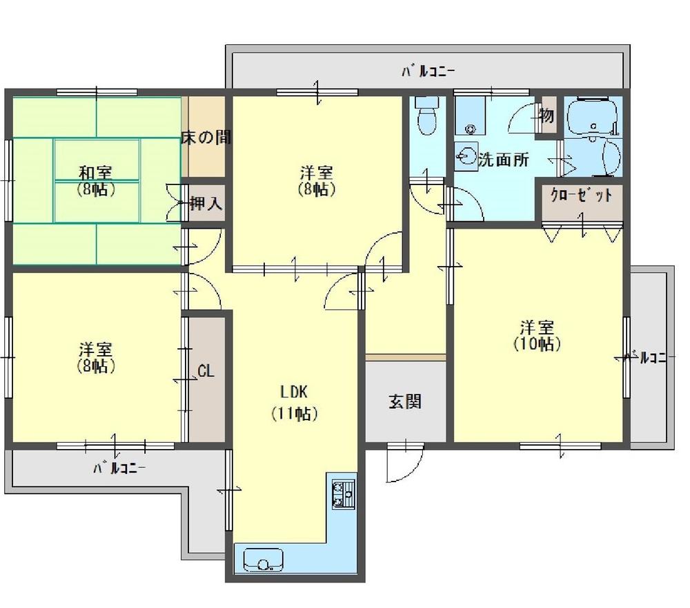 Floor plan. 4LDK, Price 16.8 million yen, Occupied area 97.47 sq m , Balcony area 16.83 sq m
