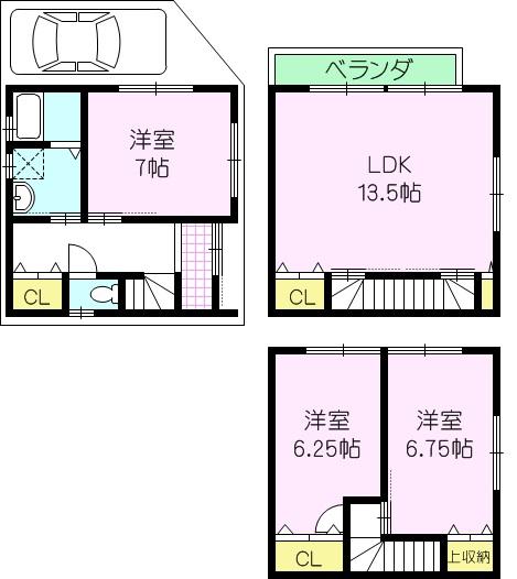 Floor plan. 26,800,000 yen, 3LDK, Land area 53.85 sq m , Building area 79.38 sq m plan view