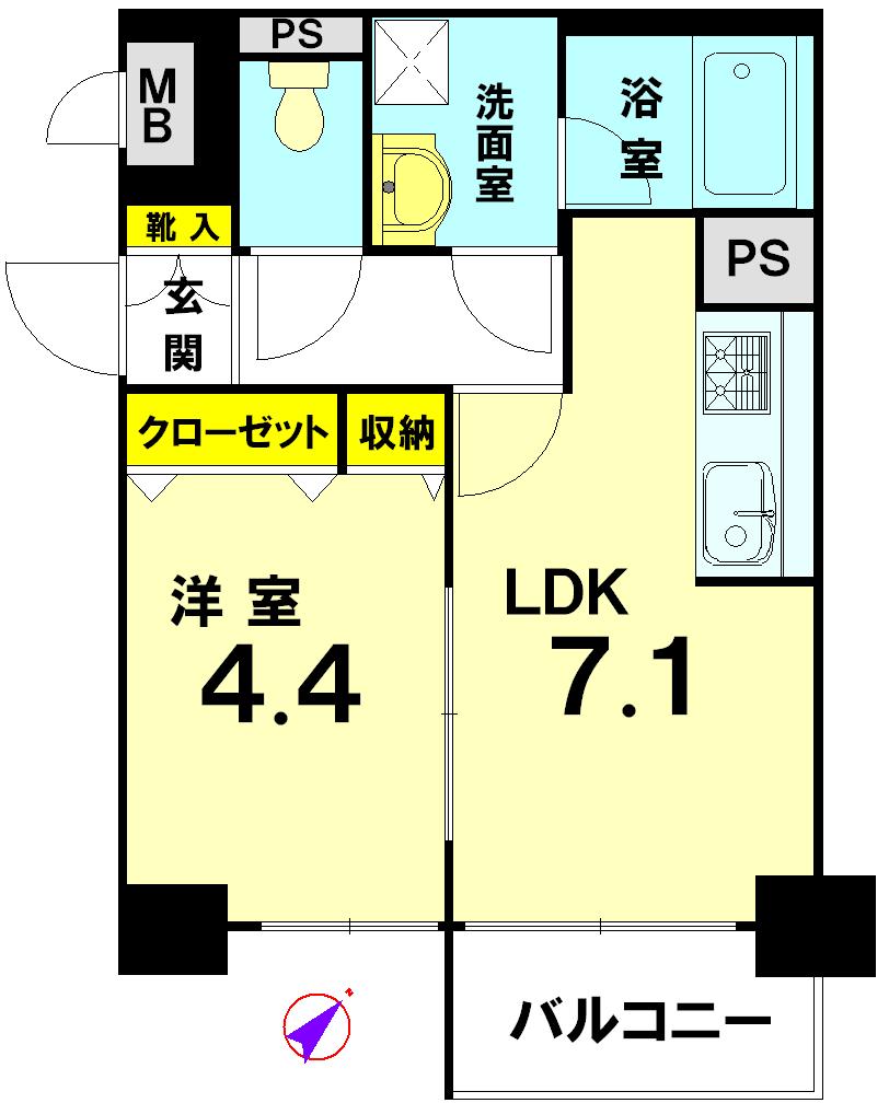 Floor plan. 1DK, Price 8.2 million yen, Footprint 32 sq m , Balcony area 3.24 sq m