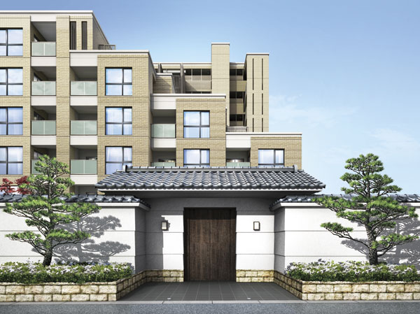 Buildings and facilities. Prepare the garden entrance gate of the traditional black tile is welcome. Incorporating the sophistication and culture of Kyoto throughout the common areas, Kindness and dignity mansion has been aimed at (east entrance Rendering)