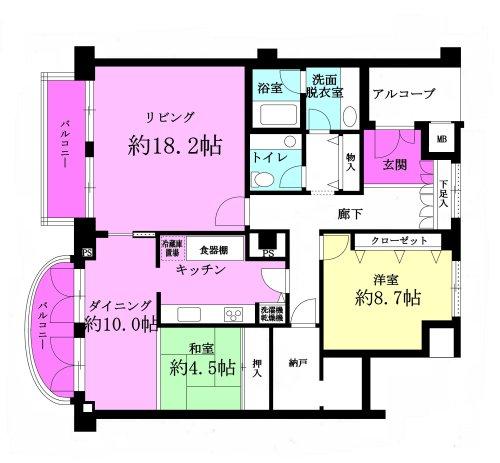 Floor plan. 2LDK, Price 77 million yen, Footprint 127.72 sq m , Balcony area 15.28 sq m Floor
