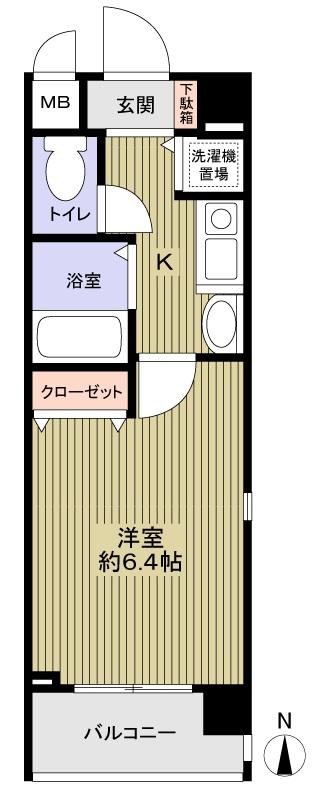 Floor plan. 1K, Price 9.8 million yen, Occupied area 21.06 sq m , Balcony area 2.97 sq m