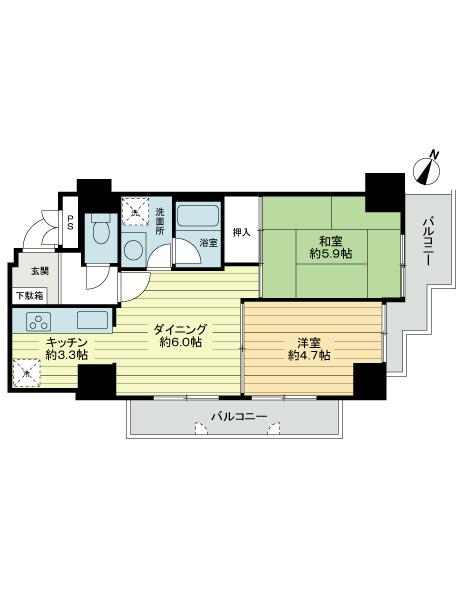 Floor plan. 2DK, Price 19,800,000 yen, Occupied area 45.19 sq m , Balcony area 8.15 sq m