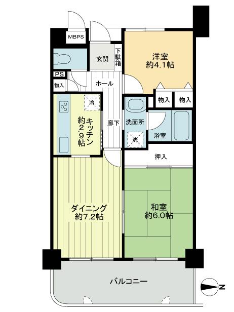 Floor plan. 2DK, Price 15 million yen, Footprint 49.7 sq m , Balcony area 10.02 sq m