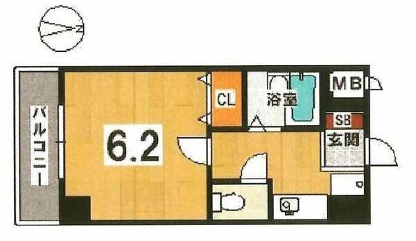 Floor plan. 1K, Price 5.3 million yen, Occupied area 20.91 sq m , Balcony area 2.95 sq m