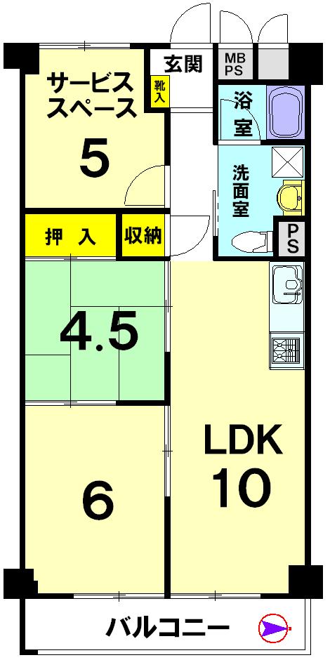 Floor plan. 3LDK, Price 22,800,000 yen, Footprint 58.8 sq m , Balcony area 6.72 sq m