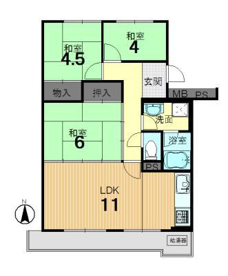 Floor plan. 3LDK, Price 14.8 million yen, Occupied area 61.37 sq m , Balcony area 8.18 sq m