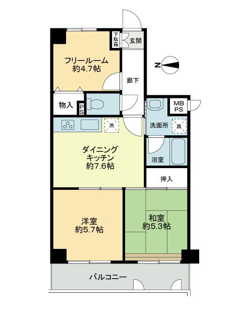 Floor plan. 2DK + S (storeroom), Price 15.9 million yen, Occupied area 51.94 sq m , Balcony area 6.96 sq m