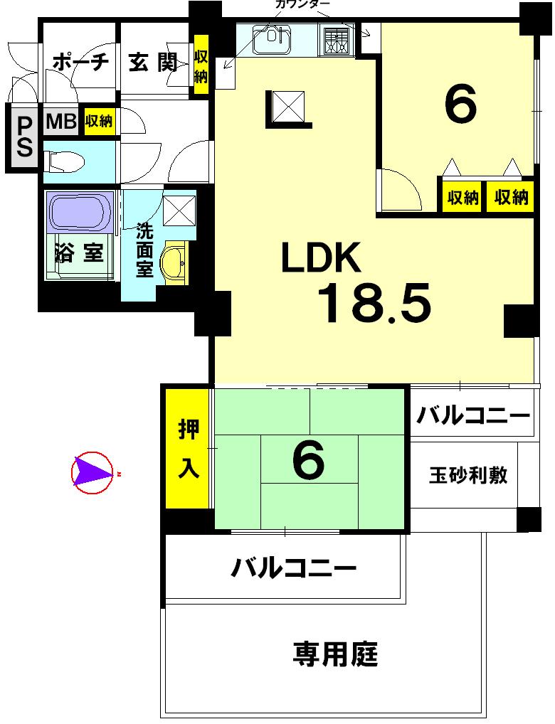 Floor plan. 2LDK, Price 14.8 million yen, Occupied area 67.34 sq m , Balcony area 7.39 sq m