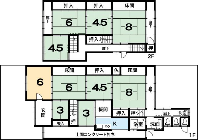 Floor plan. 63,500,000 yen, 8K + 2S (storeroom), Land area 178.34 sq m , Building area 188.09 sq m