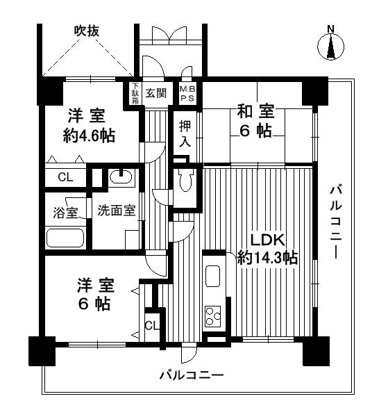Floor plan. 3LDK, Price 37,800,000 yen, Footprint 68.3 sq m , Balcony area 24.34 sq m
