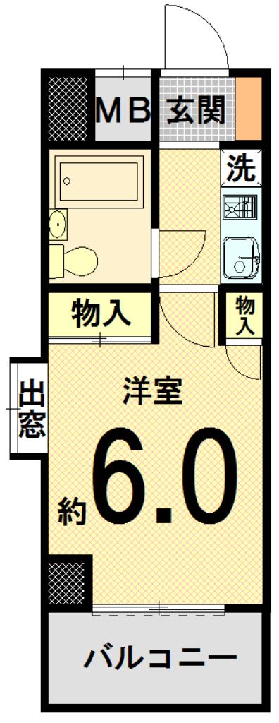 Floor plan. 1K, Price 7.2 million yen, Occupied area 18.48 sq m , Balcony area 3.36 sq m