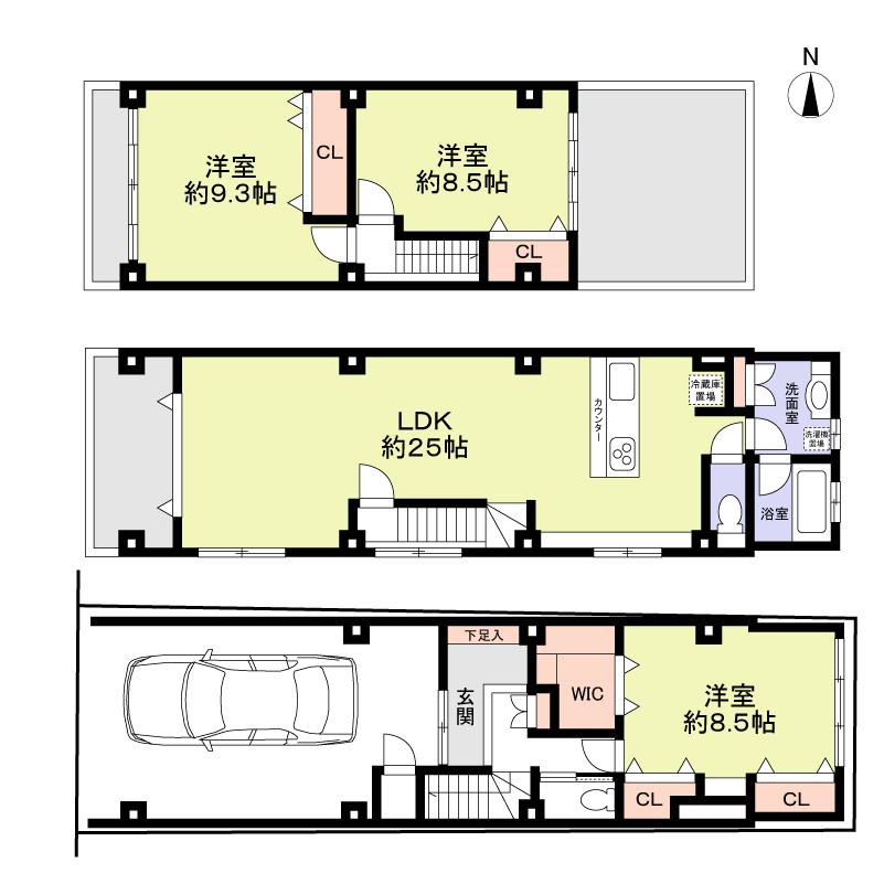 Floor plan. 42,800,000 yen, 3LDK, Land area 73.85 sq m , Building area 150.6 sq m