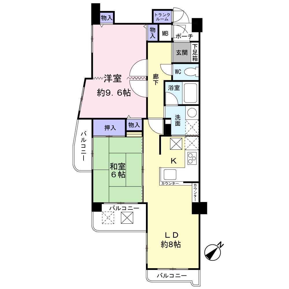 Floor plan. 2LDK, Price 12.3 million yen, Occupied area 65.91 sq m , Balcony area 8.86 sq m
