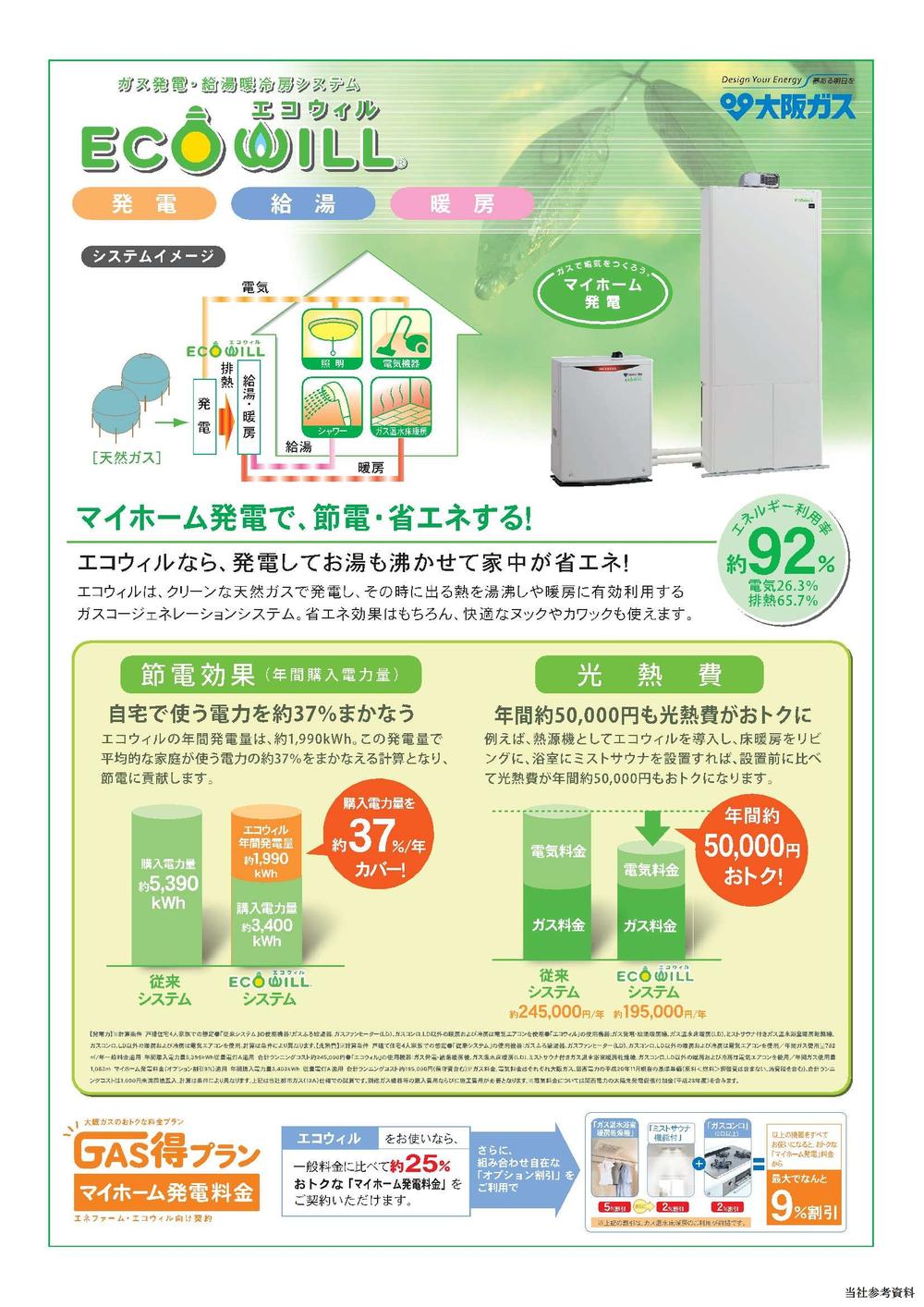 Power generation ・ Hot water equipment. Gas Power ・ Hot water heating and cooling systems: You can use without waste eco Will energy ☆ 