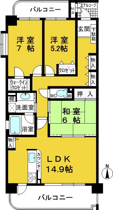 Floor plan. 3LDK, Price 31,800,000 yen, Occupied area 79.86 sq m , Balcony area 16.76 sq m