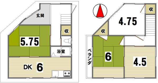 Floor plan. 13.8 million yen, 4DK, Land area 44.69 sq m , Building area 65.18 sq m
