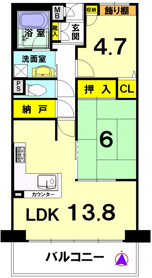 Floor plan. 2LDK, Price 16.3 million yen, Occupied area 56.85 sq m , Balcony area 8.1 sq m