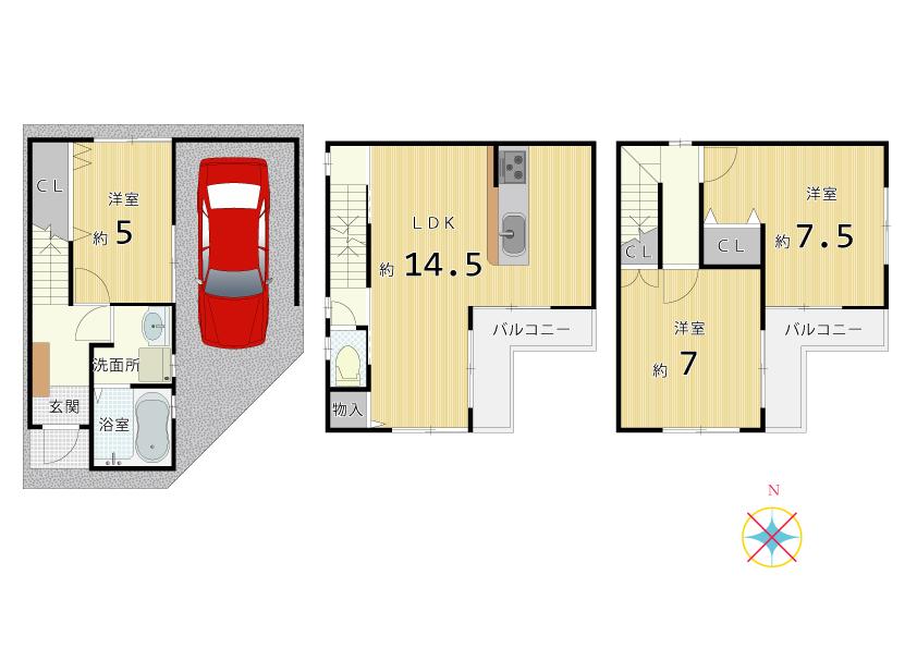 Floor plan. 23.8 million yen, 3LDK, Land area 44.55 sq m , Building area 79.89 sq m