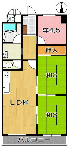 Floor plan. 3LDK, Price 9.3 million yen, Occupied area 55.12 sq m , Balcony area 5.4 sq m