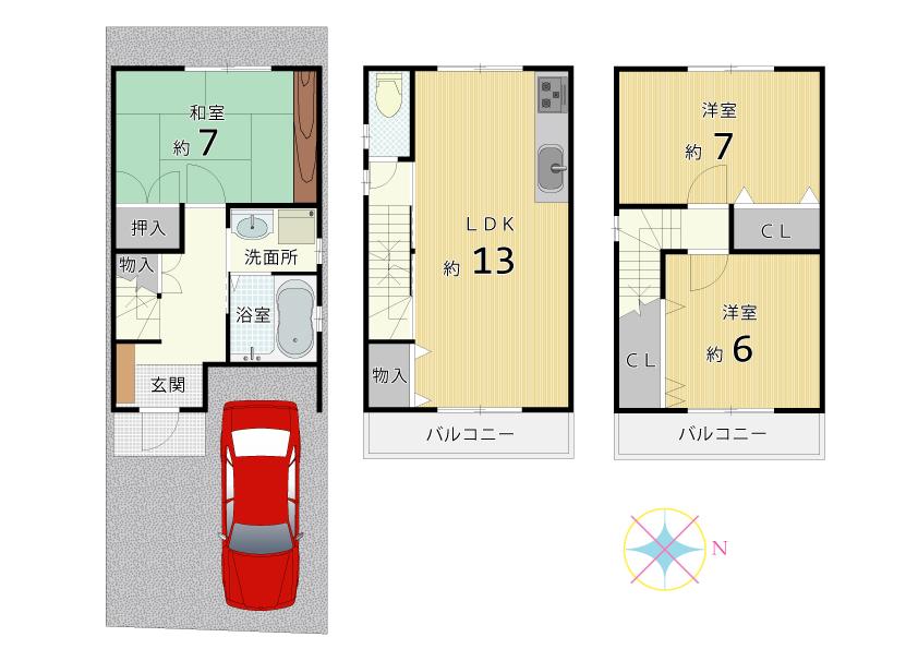 Floor plan. 27.5 million yen, 3LDK, Land area 52.57 sq m , Building area 80 sq m