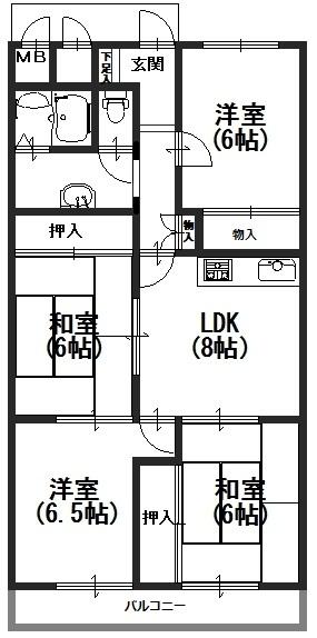 Floor plan. 4LDK, Price 8.95 million yen, Occupied area 73.71 sq m , Balcony area 6.3 sq m